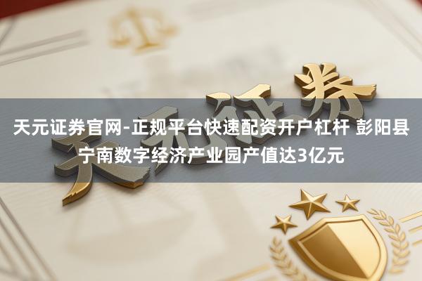 天元证券官网-正规平台快速配资开户杠杆 彭阳县宁南数字经济产业园产值达3亿元