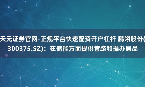 天元证券官网-正规平台快速配资开户杠杆 鹏翎股份(300375.SZ)：在储能方面提供管路和操办居品