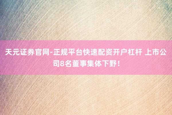 天元证券官网-正规平台快速配资开户杠杆 上市公司8名董事集体下野！