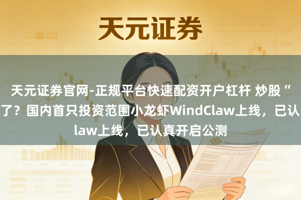 天元证券官网-正规平台快速配资开户杠杆 炒股“小龙虾”来了？国内首只投资范围小龙虾WindClaw上线，已认真开启公测