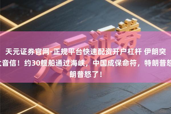天元证券官网-正规平台快速配资开户杠杆 伊朗突传大音信！约30艘船通过海峡，中国成保命符，特朗普怒了！